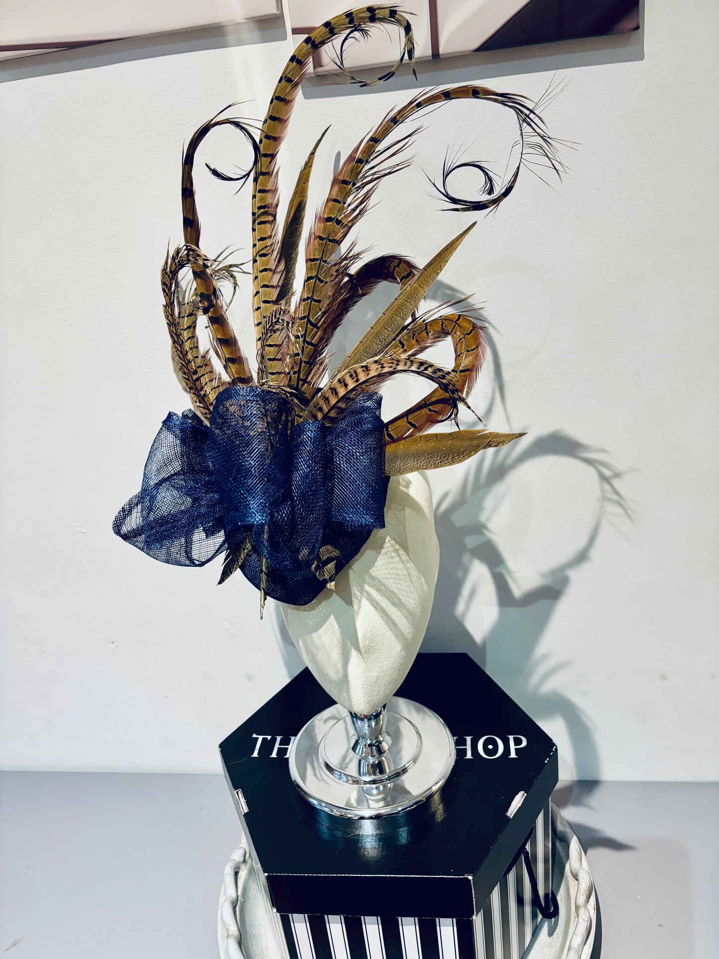 Navy Blue and Brown Pill Box Hat