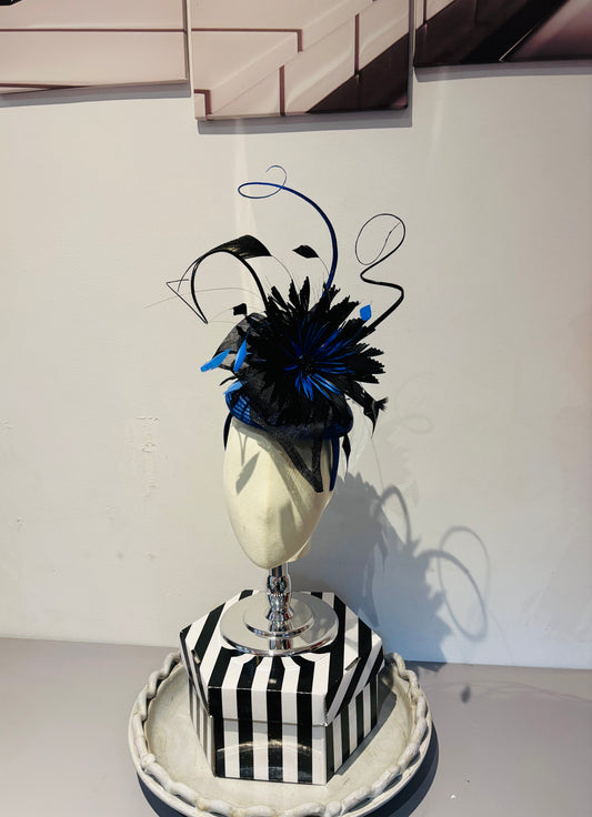 Black & Sapphire Blue Pill Box Fascinator