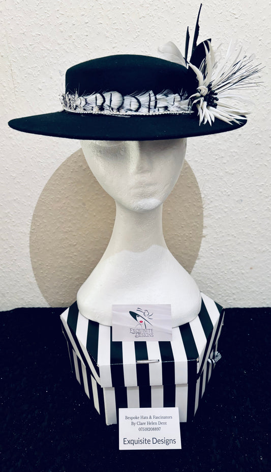 Black and White Felt Boater Hat