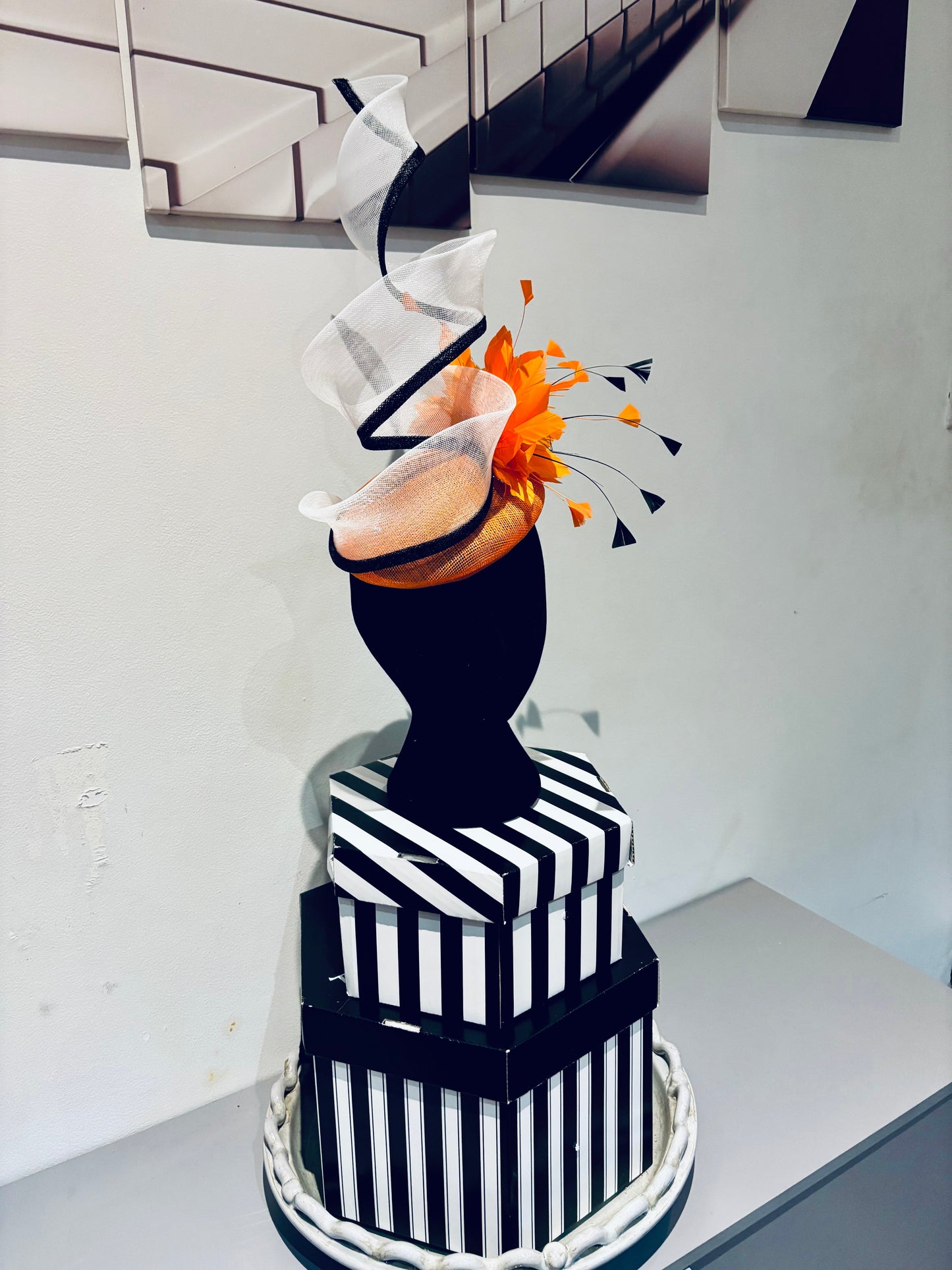 Orange and Black/White Pill Box Hat